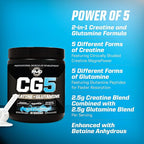 PMD Sports CG5 - Premium Creatine & L Glutamine Powder - Maximum Strength Power Recovery, Build Lean Muscle, Increase Workout Performance - Pre Workout & Post Workout - Blue Raspberry (30 Serv)