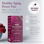 Reserveage NAD Resveratrol Plus+ - Antioxidant Support for Brain Health, Heart Health, Cellular Energy & More - 30 Veggie Capsules (30 Servings)