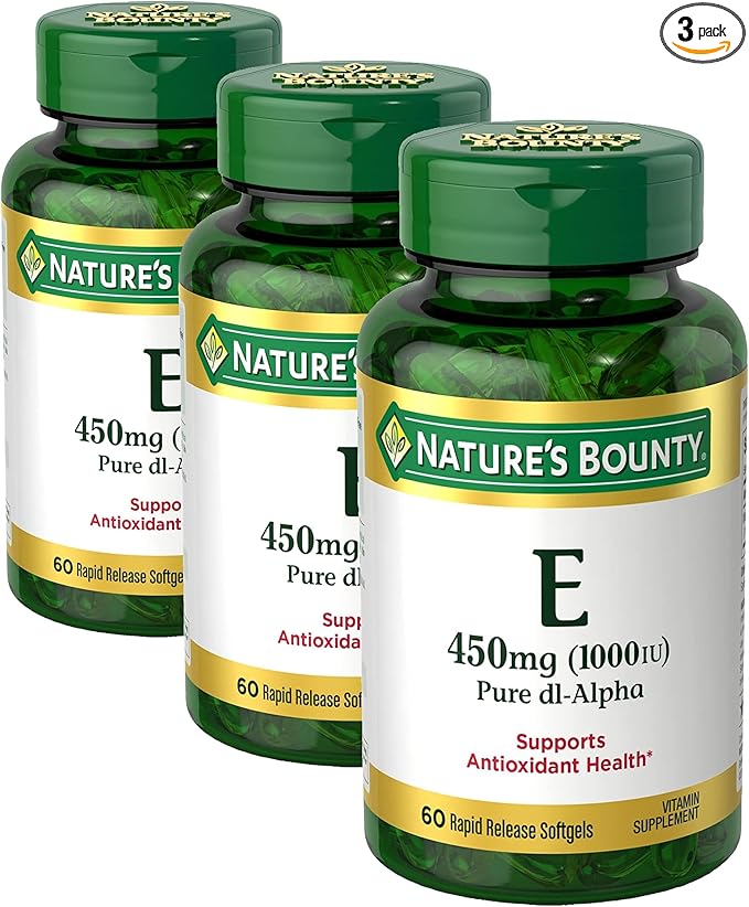 Nature's Bounty Vitamin E 1000 IU Softgels, Supports Antioxidant Health & Immune System, 1 Serving per Day, No Gluten, 60 Softgels (Pack of 3)