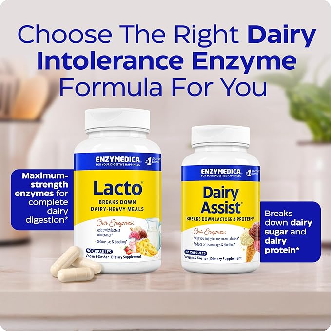Enzymedica Lacto, Advanced Lactase Pills for Dairy Support, Helps Break Down Lactose, Casein & Fat, Dairy Relief Pills, Vegan, 90 Capsules