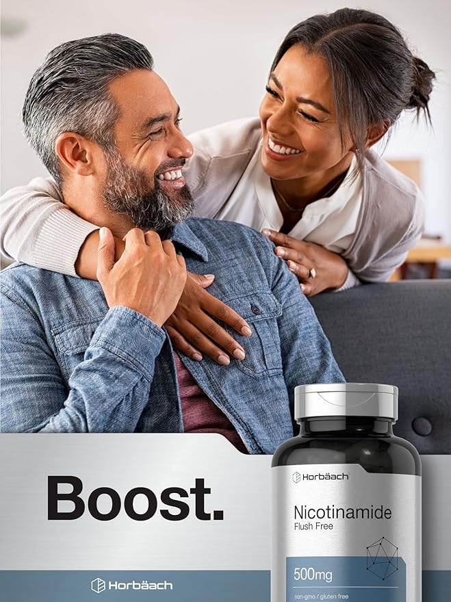 Horbäach Nicotinamide 500mg | 180 Capsules | Flush Free Dietary Supplement | Non-GMO and Gluten Free Vitamin