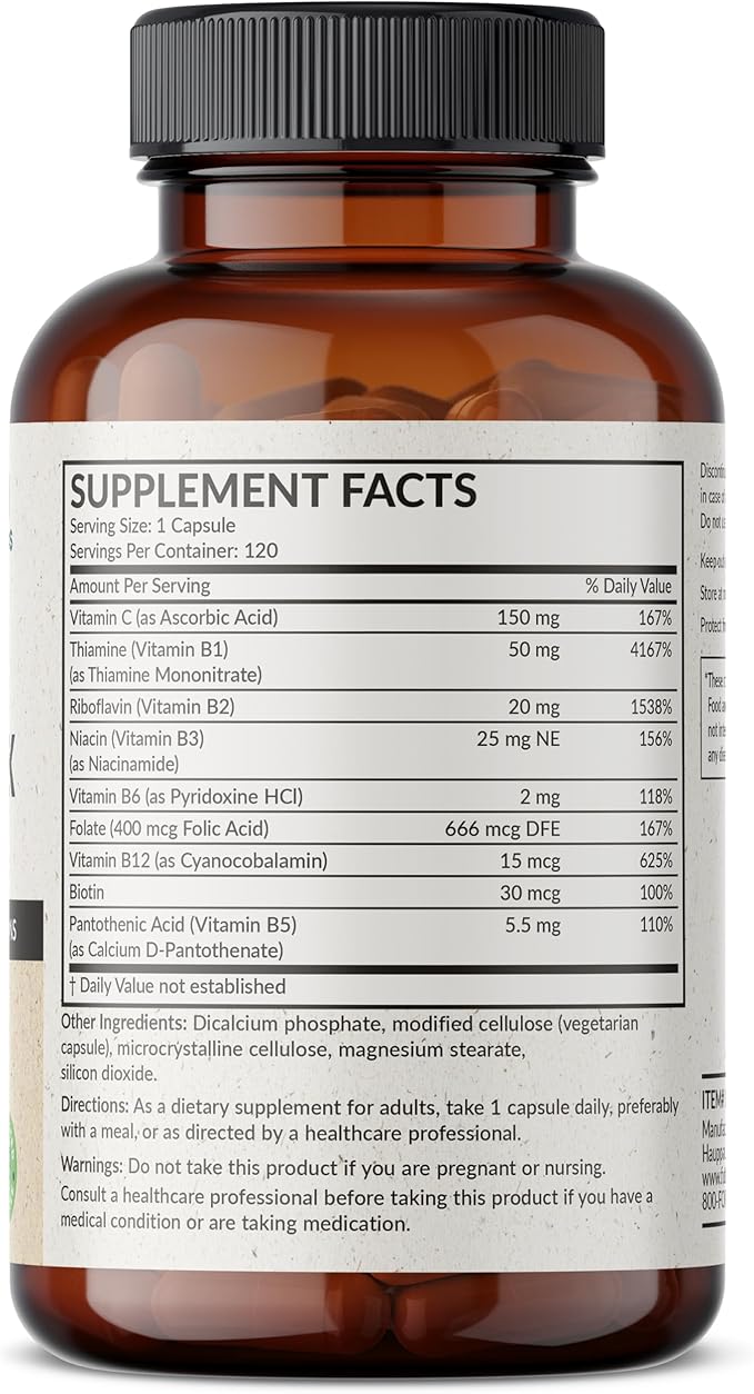 Futurebiotics Vitamin B Complex with Vitamin C Supports Energy Production, Nervous System & Immune Support - Non-GMO, 120 Vegetarian Capsules