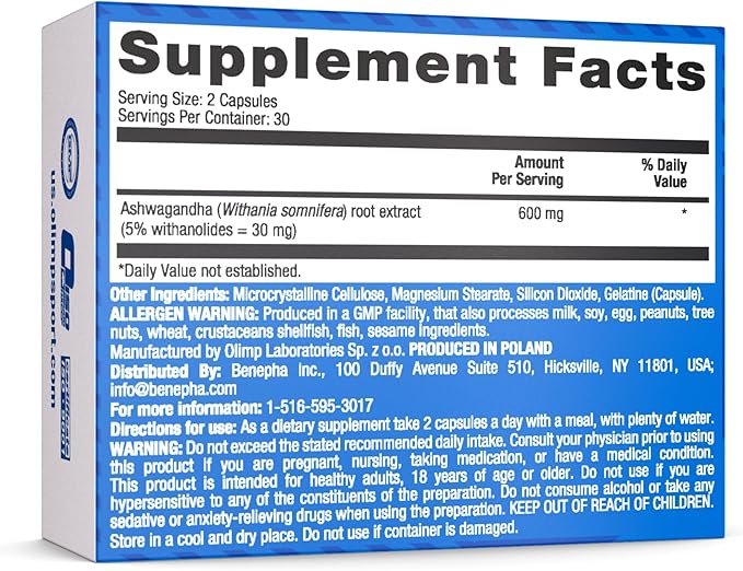 OLIMP Ashwagandha KSM-66 – 60 Vegan Capsules - Organic Ashwagandha Capsules for Stress Relief, Energy & Focus – Adaptogen Supplement - 5% Withanolides