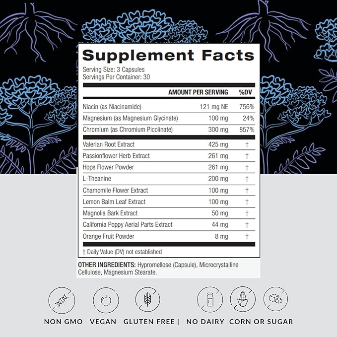 PALO Sleep & Stress Support – Melatonin-Free Vegan Supplement with Organic Valerian Root, L-Theanine, Magnesium, Chamomile, Lemon Balm & Passionflower – 90 Capsules