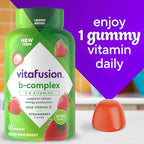 vitafusion B-Complex Gummy Dietary Supplements, with 5 B Vitamins to Support Cellular Energy Production (1), Plus Vitamin C, Strawberry Flavor, 60 Count