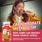 Vitamin B1 Gummies 500mg for Adults & Kids, Thiamine B1 Supplement with Magnesium, Vitamin B1 Supplement for Nervous System Supports & Boost Energy, Raspberry Flavor, 60 Count