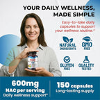 NAC Supplement N-Aetyl Cysteine Enriched with Milk Thistle, Quercetin - Support Immunity, Respiratory Health & Liver Detox | 150 Capsules