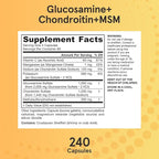Jarrow Formulas Glucosamine + Chondroitin + MSM Capsules, Joint Support Supplement with Vitamin C and Manganese, 240 Capsules, 60 Day Supply, Pack of 12