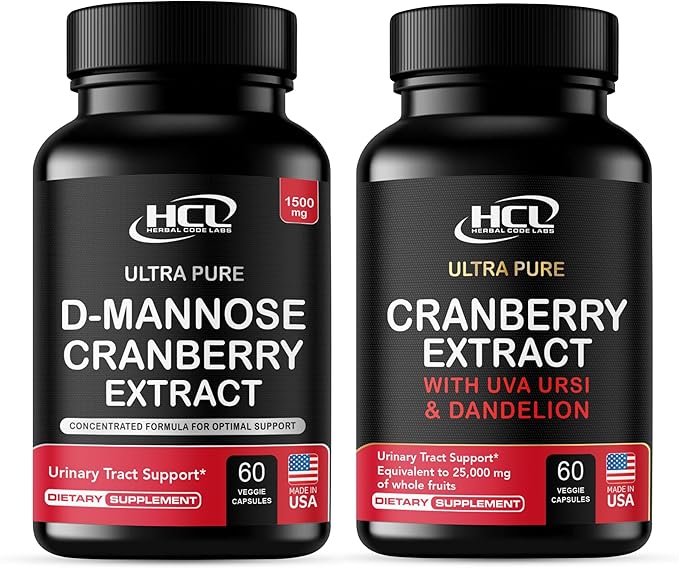 D-Mannose with Cranberry Extract & Super Strength Whole Fruit Concentrate – Dual Action Urinary Tract & Kidney Support – Natural UTI Cleanse