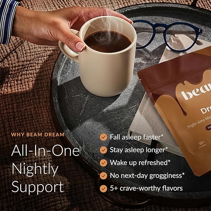 Beam Dream Sleep Powder – Sleep Aid for Adults with Melatonin, Magnesium, L-Theanine, Reishi Mushroom & Apigenin Sleep Supplement, Sleepy Cocoa Bedtime Drink Mix, Chocolate Peanut Butter, 30 Servings