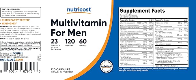 Nutricost Multivitamin for Men 120 Capsules - Vitamins and Minerals for The Healthy Man