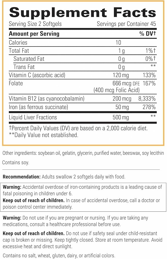 Integrative Therapeutics Iron Complex - Wellness & Energy Support with Vitamins C & B12* - Includes Folate - Gluten-Free & Dairy-Free - 90 Softgels (45 Servings)
