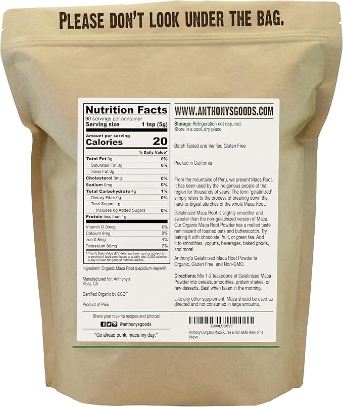 Anthony's Organic Maca Root Powder, 1 lb, Gelatinized for Enhanced Bioavailability, Gluten Free, Non GMO
