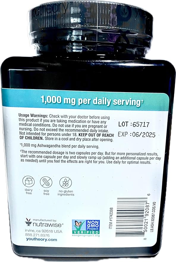 Organic KSM-66 Ashwagandha Supplement – 180 Vegetarian Capsules, 1000mg per Daily Serving, Supports Healthy Stress Management Response