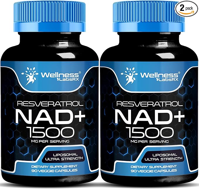 WELLNESS LABSRX Liposomal NAD Supplement, 1500mg - USA Made, NAD Resveratrol Supplement for Women and Men, NAD+ Support Cellular Health, Energy & Anti Aging - 2 Pack