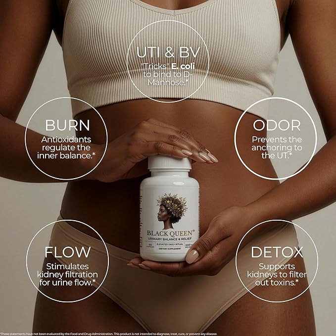 TODICAMP Melanin-Rich Physiology UTI Relief, D-Mannose with Cranberry, 1000mg D-Mannose Capsules for Urinary Tract Health for Women, Hibiscus Dandelion Root for Bladder Control & Kidney Cleanse