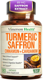 Saffron Supplements – 89mg Saffron Extract, 1000mg Turmeric Curcumin, Ceylon Cinnamon & Cardamom – Daily Mood, Joint & Metabolic Support – Joint Supplements for Women & Men – 180 Capsules