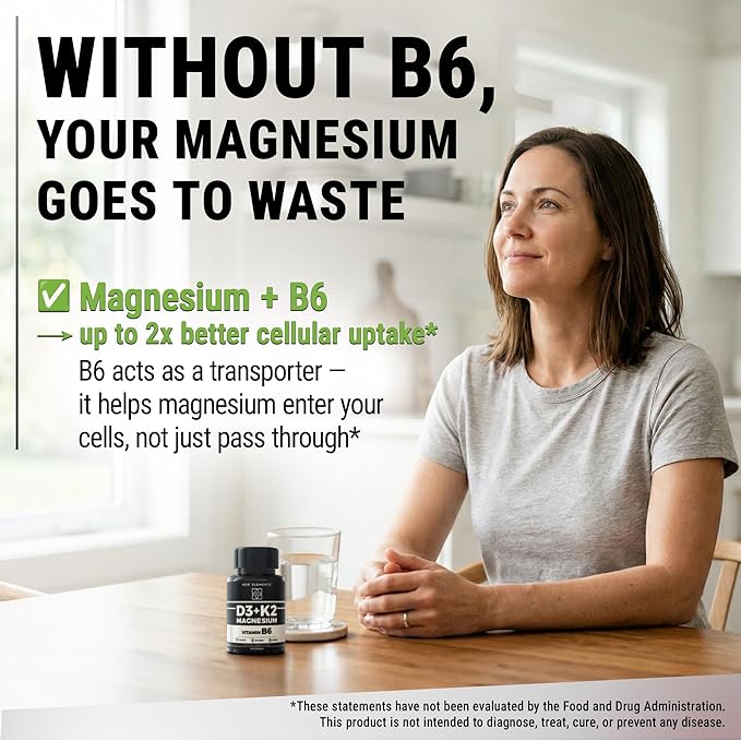 Vitamin D3 K2 with Magnesium Glycinate with Vitamin B6 for Enhanced Absorption | Magnesium 1500mg | D3 10,000 IU | K2 (MK7) 200mcg | Vitamin B6 10mg | Immunity | Heart & Nerve Support | Vegan, Non-GMO