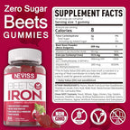Beet Root Gummies with Iron, Methyl B12, Folate, Vitamin C - Increase Nitric Oxide & Iron Levels, Energy Support, Fight Fatigue, Beetroot & Gentle Iron Supplement, Sugar Free, 60 Counts