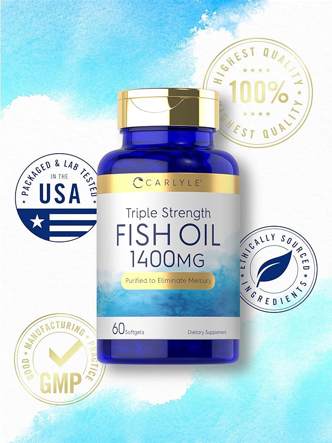 Carlyle Omega 3 Fish Oil 1400 mg | Triple Strength | 60 Softgels | High Potency with EPA & DHA | Non-GMO, Gluten Free Supplement