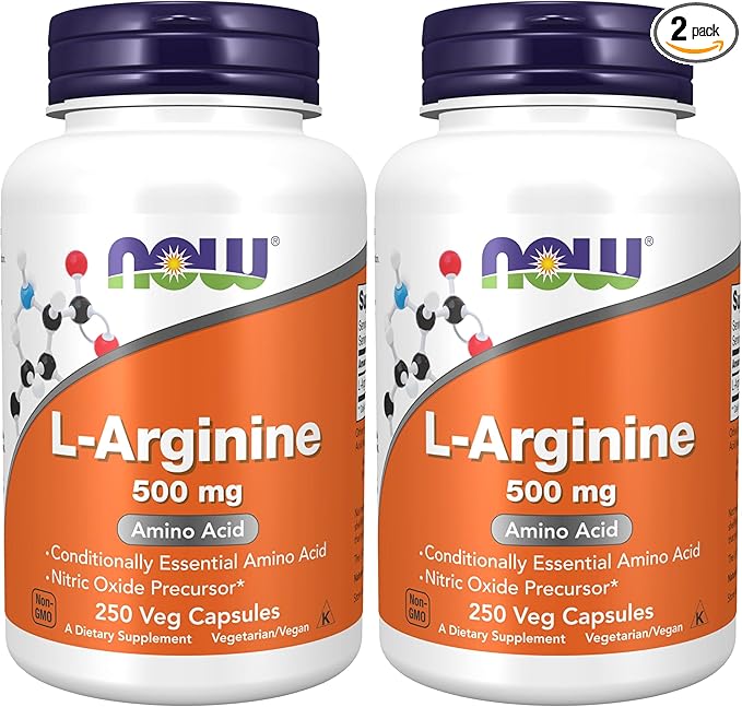 NOW Foods Supplements, L-Arginine 500 mg, Nitric Oxide Precursor*, Amino Acid, Veg 250 Capsules (Pack of 2)