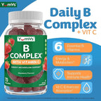 B Complex Gummies with Vitamin C – Great Tasting 1 a Day Energy & Nervous System Support for Adults – Vegan, Kosher, Non-GMO Vitamin B Complex Gummies with B12, B6, Niacin & Folic Acid – 70 Count