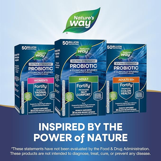 Nature's Way Extra Strength(1) Fortify Probiotic,Probiotics for Digestive Health,Prebiotics,50 Billion Live Cultures,Digestive & Immune Health Support*,30 Capsules,(Pack of 2)