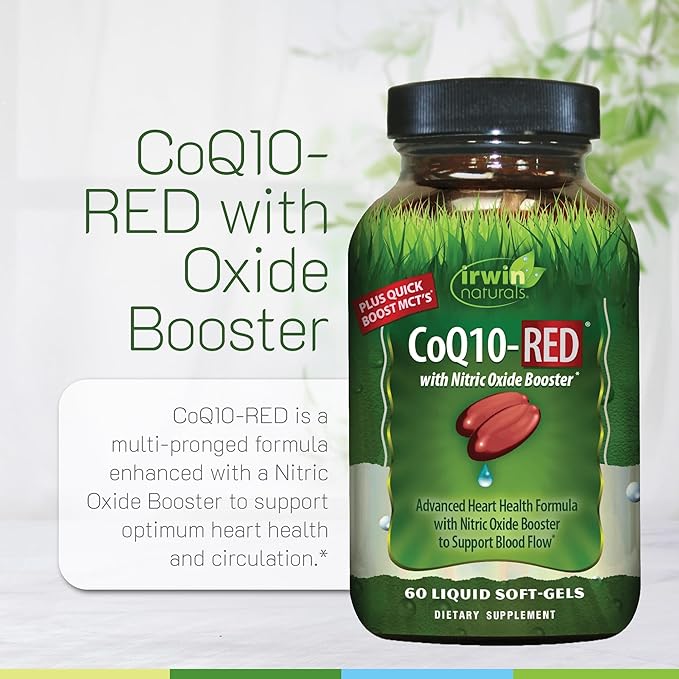 Irwin Naturals CoQ10-RED with Nitric Oxide Booster & MCTs – 60 Liquid Soft-Gels – Heart & Energy Support