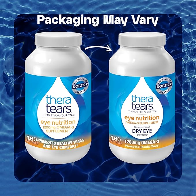 TheraTears Omega 3 Supplement for Eye Care,1200mg Fish Oil and Organic Flaxseed Oil with Vitamin E,180 Count (Pack of 2)