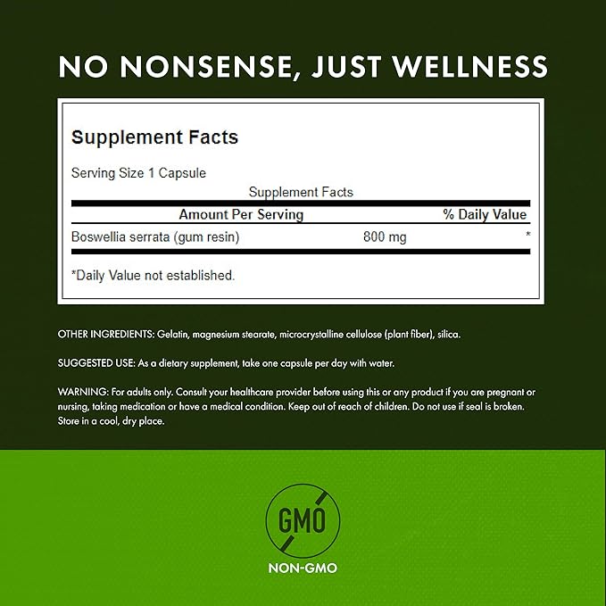 Swanson Double Strength Boswellia Serrata Ayurvedic Joint Supplement for Active Adults Seeking Flexibility and Mobility Support - 800 mg (60 Capsules, 3 Pack)