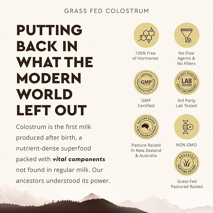 Ancestral Supplements Grass Fed Beef Colostrum Supplement, 3000 mg, Offers Immune Support and Promotes Gut Health, Athletic Performance, Healthy Iron Levels, Growth and Repair, Non GMO, 180 Capsules