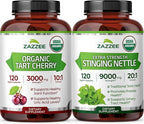 Zazzee Herbal Uric Acid Cleanse Bundle | USDA Organic 20:1 Stinging Nettle Extract Capsules Plus Organic Super Concentrated 10:1 Tart Cherry Extract Capsules | Non-GMO Vegan & ISO Lab Tested