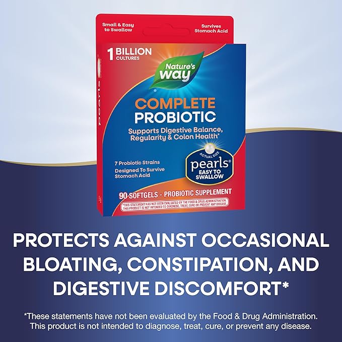 Nature's Way Complete Probiotic Pearls,Supports Digestive Balance*,1 Billion Live Cultures,Supplement for Men and Women,No Refrigeration Required,90 softgels,(Pack of 2)