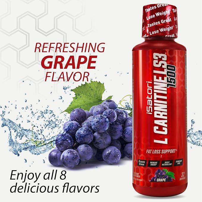 iSatori L-Carnitine LS3 1500, Triple-Blend Liquid L Carnitine Supplement, with Acetyl & Tartrate, Stimulant Free Energy, Low Calories, Sugar or Gluten, Keto-Friendly, Grape Flavor (32 Servings)