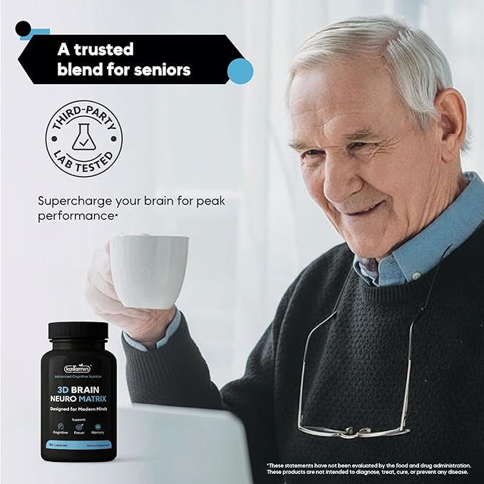 Brain Supplement for Memory & Focus – NSF Certified & Eurofins Tested Nootropic | Ginkgo Biloba, Huperzine A, Bacopa Monnieri, Phosphatidylserine, Caffeine-Free Vegan, 90 Capsules 3-Month Supply