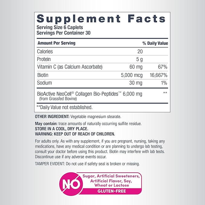 NeoCell Collagen Peptides Pills | 180 Tablets | with Vitamin C and Biotin | Grass Fed Bovine | Hair, Skin, & Nails | for Women and Men