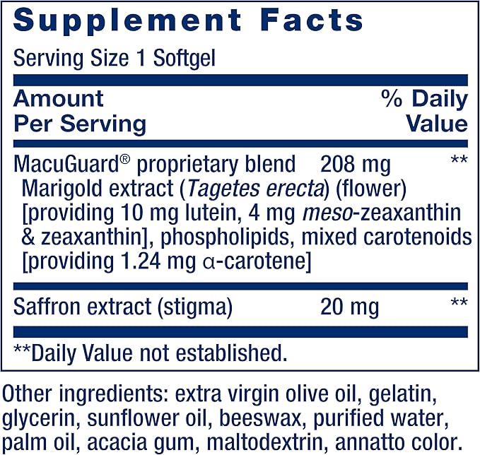 Life Extension MacuGuard Ocular Support with Saffron – Eye Health Supplement for Healthy Vision – with Lutein, Meso-zeaxanthin, zeaxanthin, Saffron – Gluten-Free, Non-GMO – 60 softgels