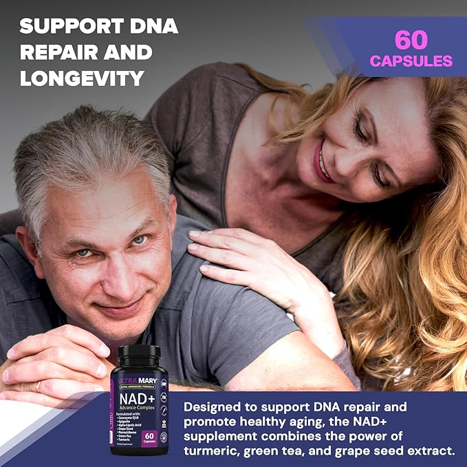 NAD+ Resveratrol Supplement – Longevity Formula with Nicotinamide Adenine Dinucleotide with CoQ10, Apigenin & Turmeric Anti-Ageing Formula for Men & Women – 60 Capsules
