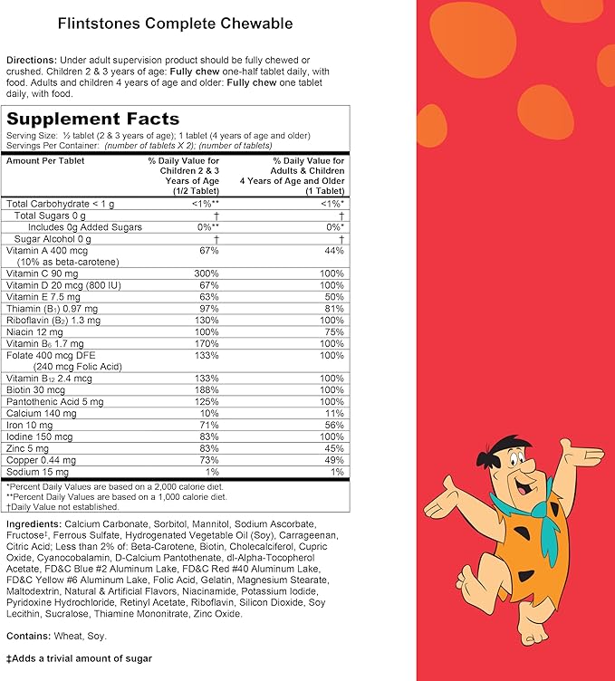 Flintstones Vitamins Chewable Kids Vitamins, Complete Multivitamin for Kids and Toddlers with Iron, Calcium, Vitamin C, Vitamin D & more, 180 count(Pack of 1)(Packaging May Vary)