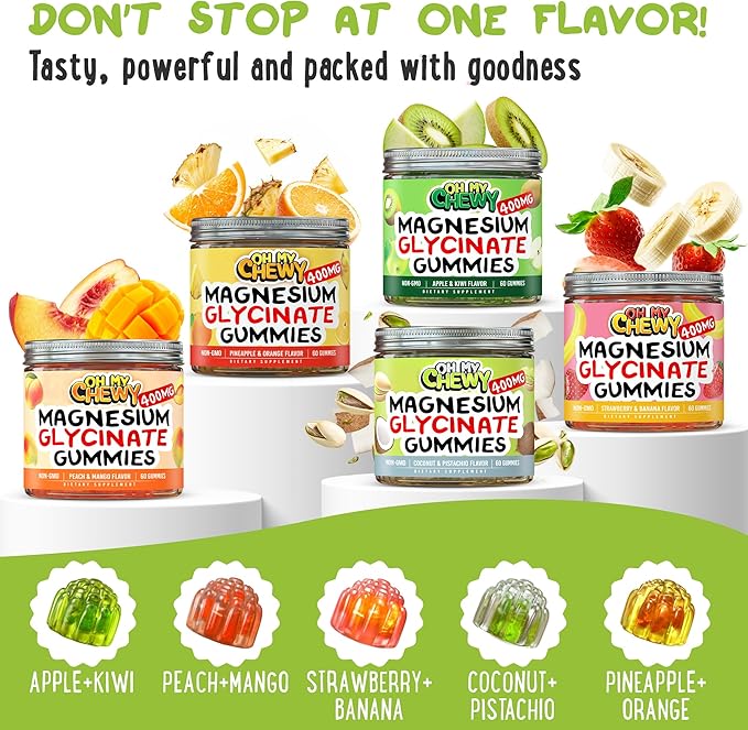Center-Filled Magnesium Glycinate Gummies 400MG - High Absorption for Kids, Teens & Adults - Supplement for Sleep, Calm & Muscle Relaxation with B6 & D3 - Gluten Free & Vegan Friendly - 120 Count