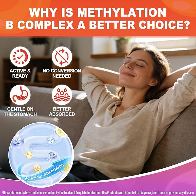 Methylated B Complex Vitamins Gummies, 12-in-1 Formula + Methyl B12 1000 mcg, 5-MTHF Methylfolate, Inositol, Choline, Vitamin C, D3, Multivitamin B Complex for Women & Men, Energy, Focus, 60cts