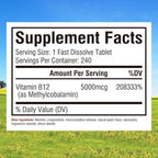 Innate Vitality Vitamin B12 5000mcg, Sublingual, Vegan Methylcobalamin, Fast Dissolve Tablets, Natural Peach Flavor, Supports Energy Production & Healthy Nervous System, 240 Tablets
