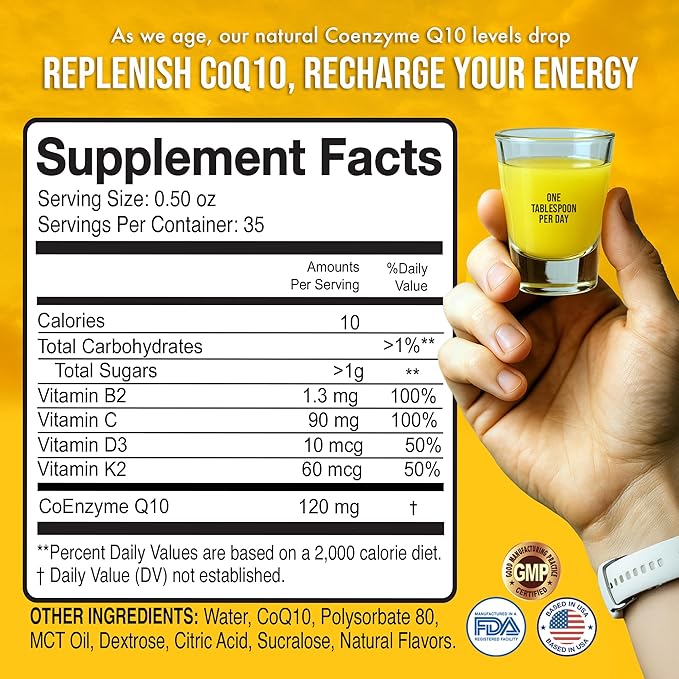 Liquid CoQ10 120mg of Bioavailable Ubiquinone for Superior Absorption. Support Heart, Bone, and Skin Health with a Natural Antioxidant. 35 Servings in a Convenient 17 oz Bottle.