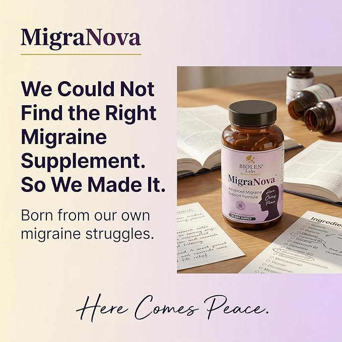 Migraine Relief and Prevention Supplement | Magnesium, Riboflavin B2, CoQ10 and Feverfew | Natural Daily Neurological Support | Vegan Non-GMO | Made in USA | MigraNova | 60 Capsules