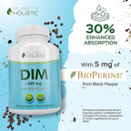 Purely Holistic DIM Supplement 400mg Plus Bioperine - 150 Vegan Capsules - 5 Month Supply - Hormone Balance for Women & Men - High Strength Diindolylmethane