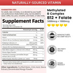 Methylated B Complex - 5000 mcg Methylcobalamin B12 & 5-MTHF Folate 1000 mcg - Vitamin B Complex Liquid Drops with B3, B6, Beetroot, Hawthorn - Energy, Focus, Heart & Brain, Sugar-Free, 2 Fl Oz
