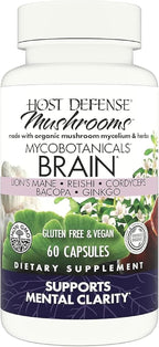 Host Defense MycoBotanicals Brain* Capsules - Brain Support Supplement with Lion's Mane, Reishi & Cordyceps Mushroom - Herbal Supplement for Memory & Focus Support - 60 Capsules