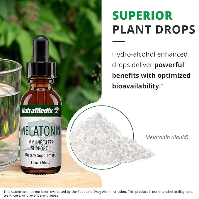 NutraMedix Melatonin Night Time Support Drops for Occasional Sleeplessness - Liquid Melatonin for Optimal Rest, Immune System & Mood Support - May Help with Feeling Groggy (1oz / 30ml) (Pack of 2)