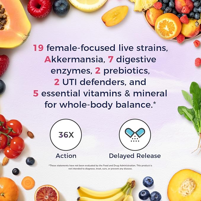 Vitalitown Probiotics for Women, 140 Billion CFU 20 Strains, Akkermansia Probiotic with Iron, Vitamin C B6 & B12, Digestive Enzymes, Cranberry, D-Mannose, Vaginal Probiotics & Prebiotics, 60 Capsules