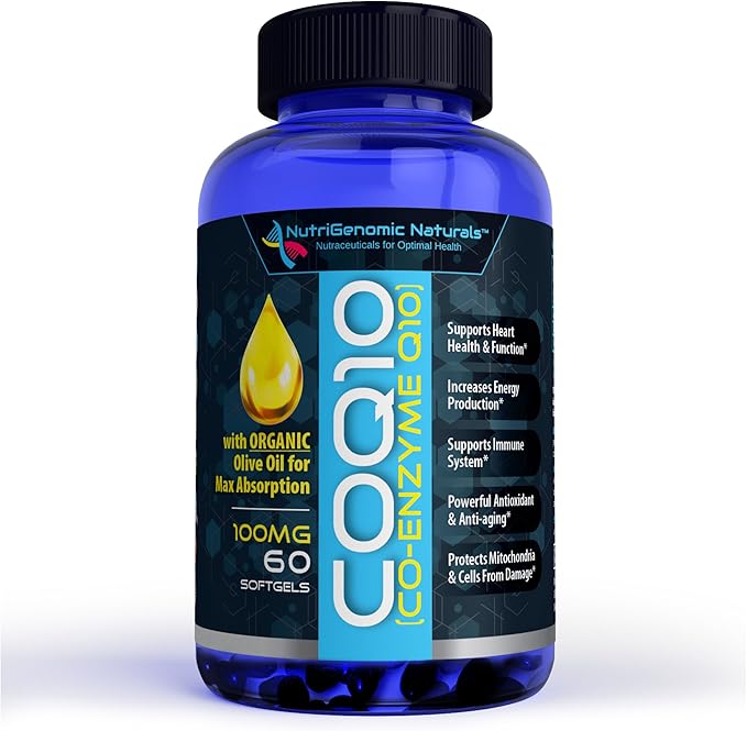 CoQ10, Coenzyme Q10, Highest Absorption with Organic Olive Oil, 100mg, 60 Softgels, Ubiquinone, Ubiquinol, Supports Heart Health, Increases Energy, Pure, Natural, Effective